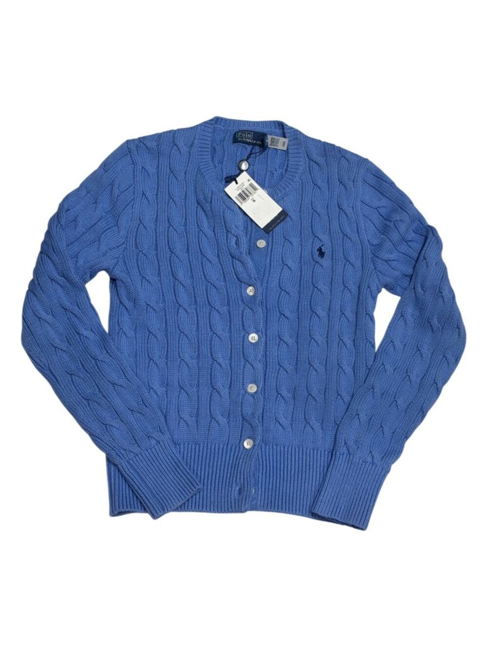 NWT Polo Ralph Lauren Litchfield Blue Cotton Cable Knit Cardigan S MSRP $228